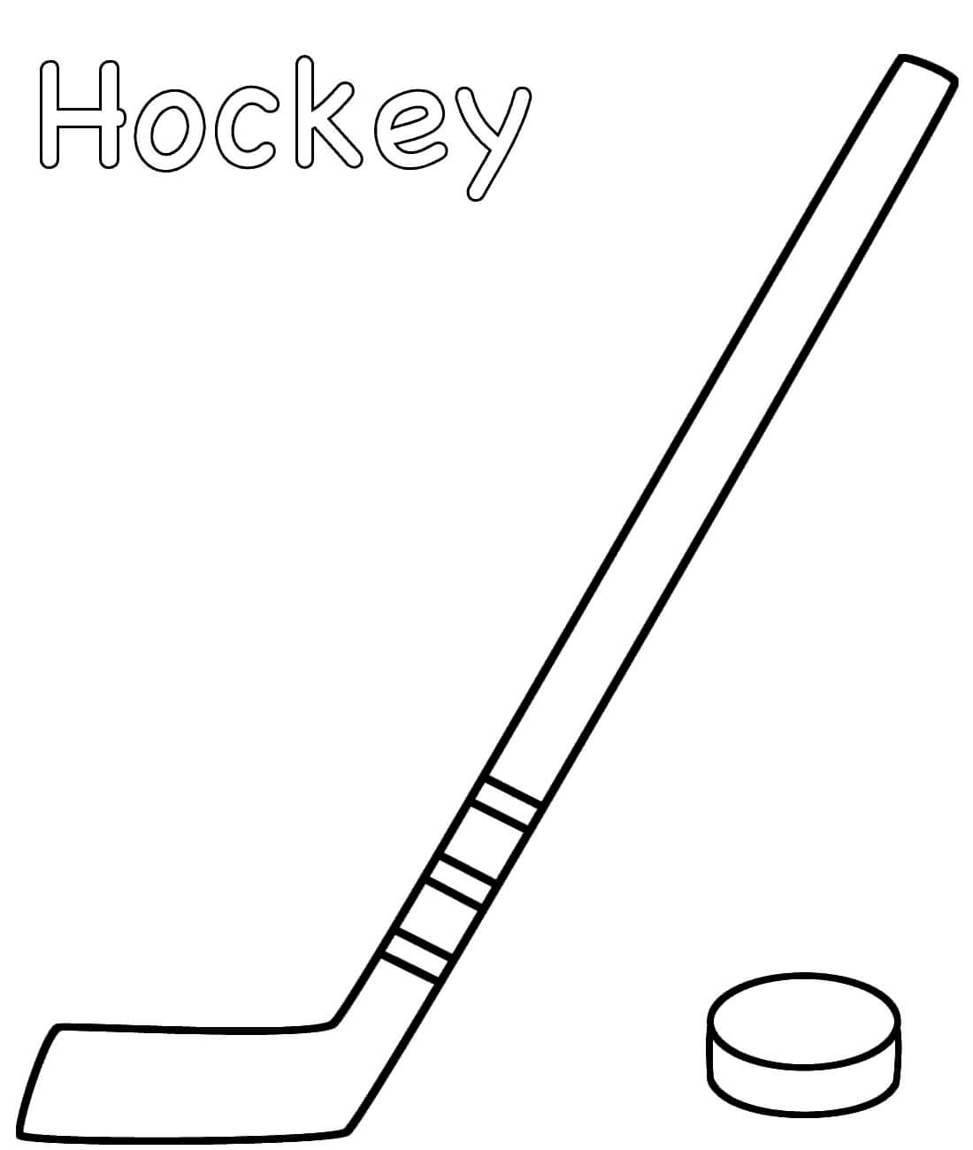 Dibujo de Palo de Hockey Con Puck para Colorear y Imprimir