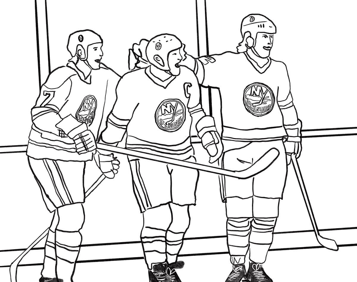 Dibujo de Tres Jugadores de Hockey para Colorear y Imprimir