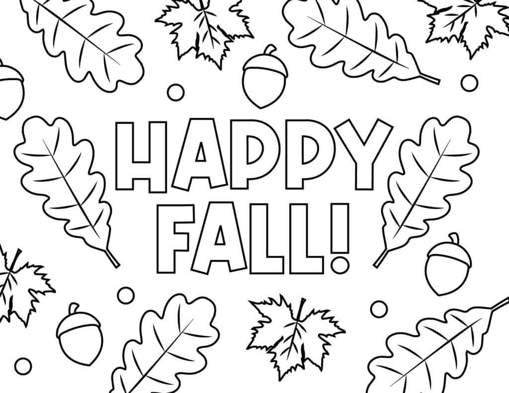 Dibujo de ¡Feliz Otoño Con Hoja para Colorear y Imprimir