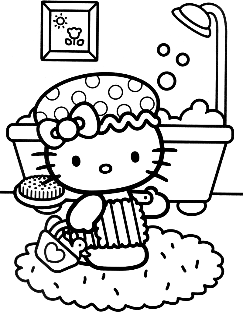 Dibujo de Gatito Tomando Ducha para Colorear y Imprimir