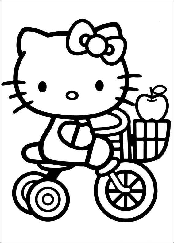 Dibujo de Hola Gatita Ciclismo para Colorear y Imprimir