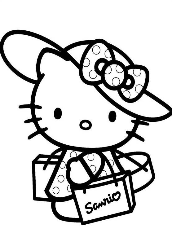 Dibujo de Hola Gatita Va de Compras para Colorear y Imprimir