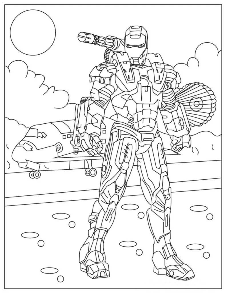 Dibujo de Cool Iroman y Avión para Colorear y Imprimir