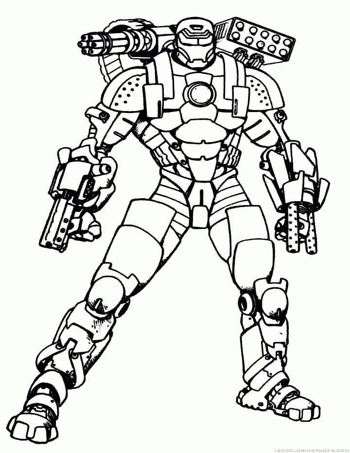 Dibujo de Ironman Con Armas para Colorear y Imprimir