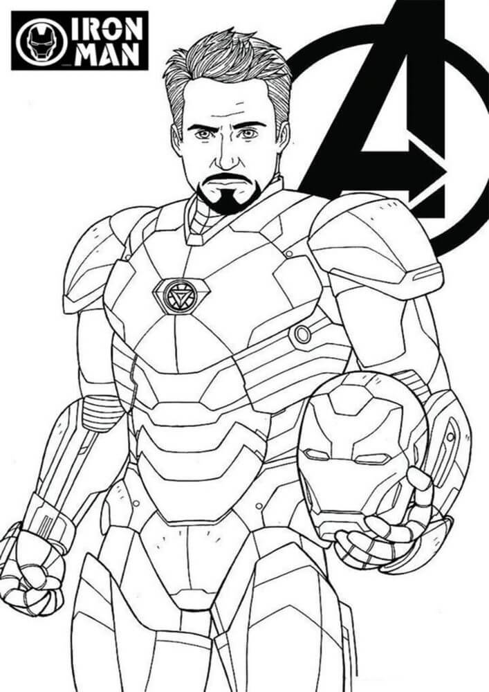 Dibujo de Ironman Sosteniendo La Máscara para Colorear y Imprimir