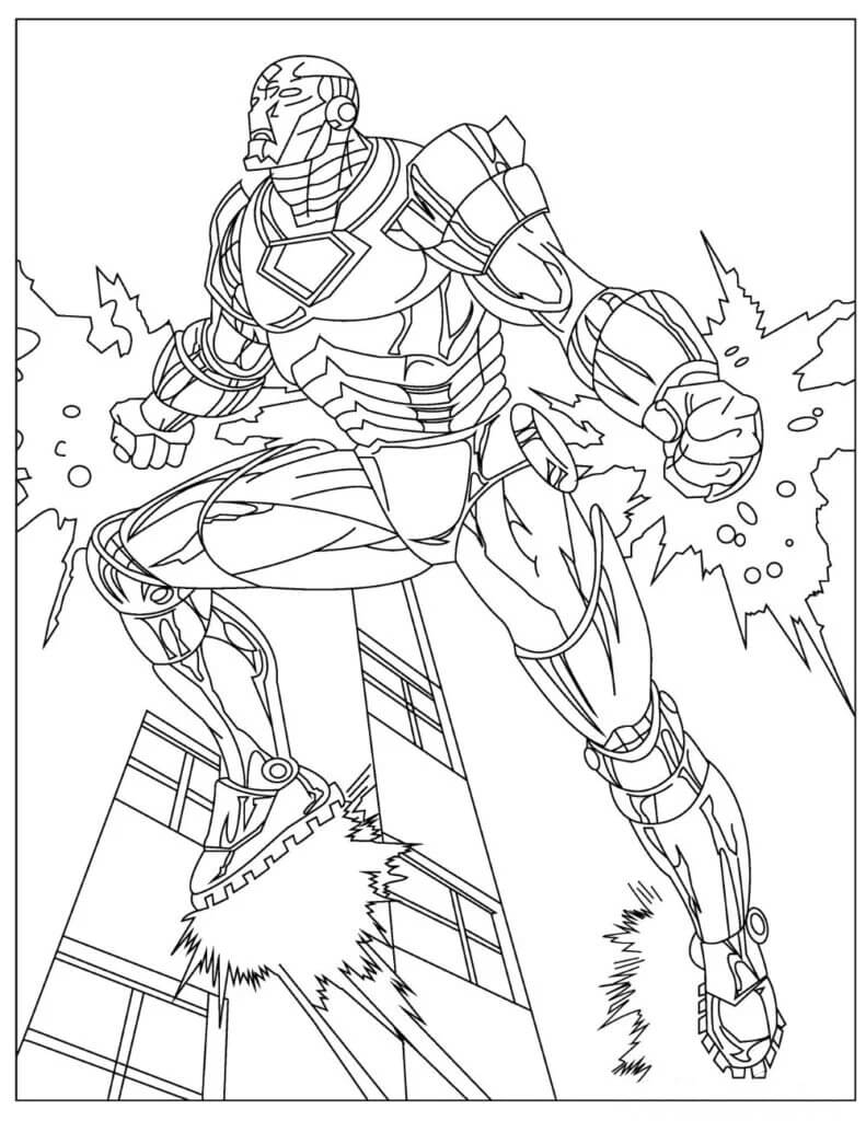 Dibujo de Ironman Volando En La Ciudad para Colorear y Imprimir