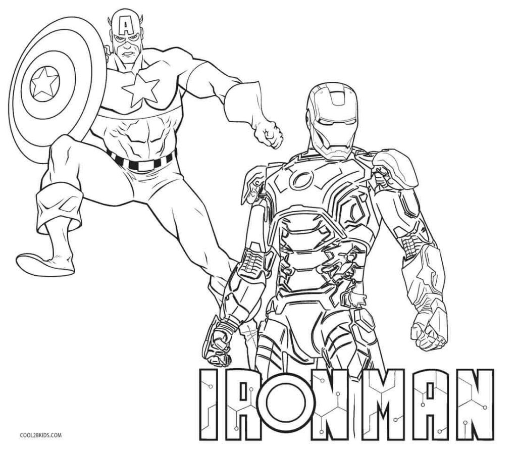 Dibujo de Ironman y El Capitán América para Colorear y Imprimir