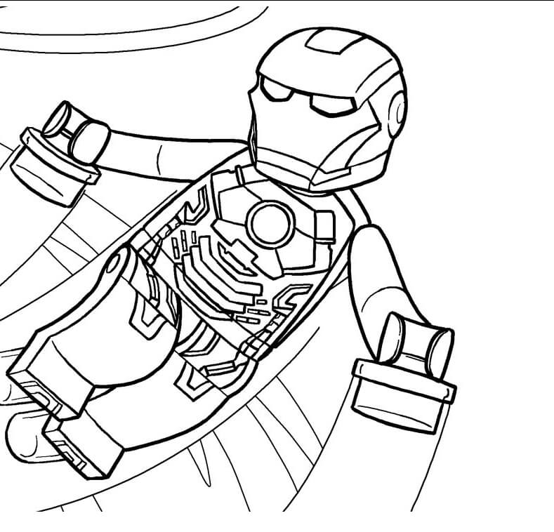 Dibujo de Lego Ironman Volador para Colorear y Imprimir