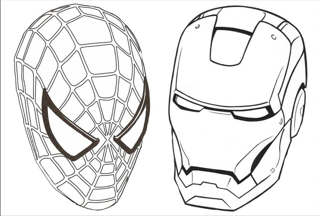 Dibujo de Máscara Spiderman y Ironman para Colorear y Imprimir