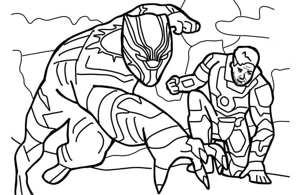 Dibujo de Pantera Negra y Ironman para Colorear y Imprimir