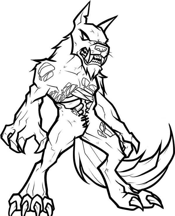 Dibujo de Hombre Lobo no Muerto para Colorear y Imprimir