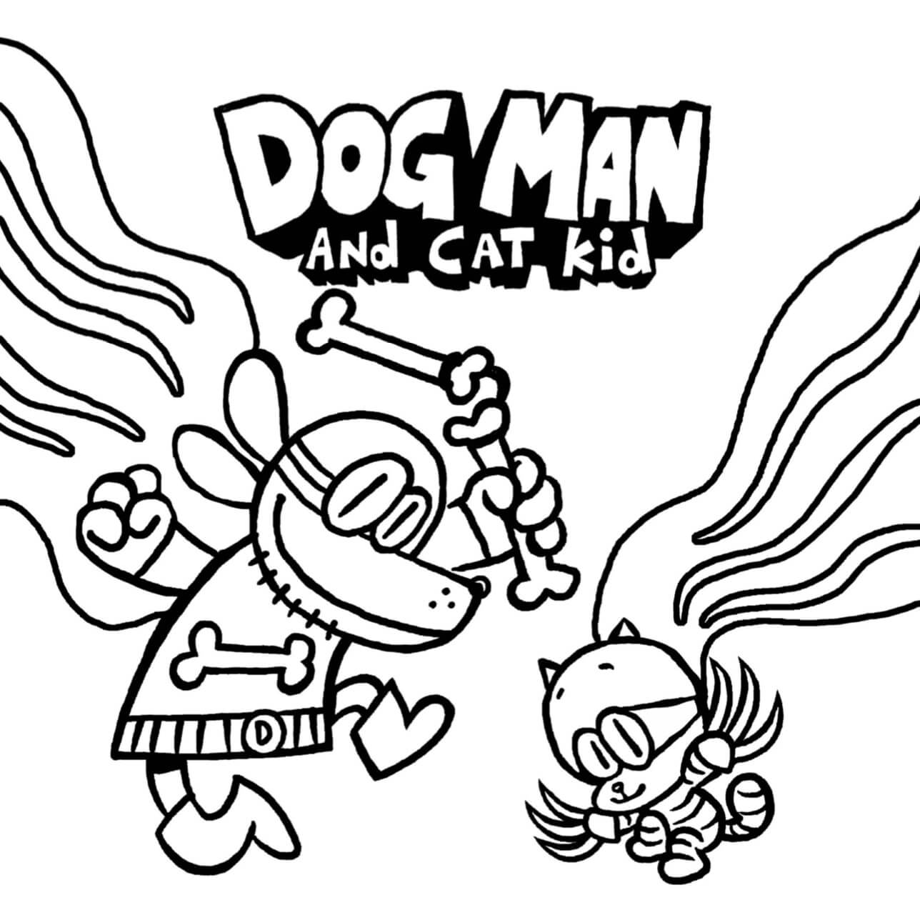 Dibujo de Perro Hombre y Gato Lindo para Colorear y Imprimir