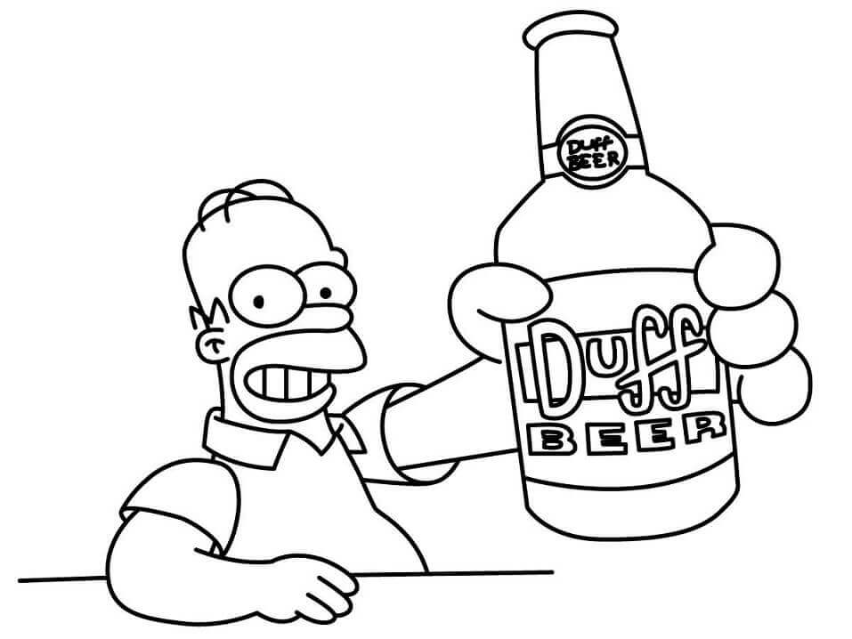 Dibujo de Homer Simpson Bebiendo para Colorear y Imprimir