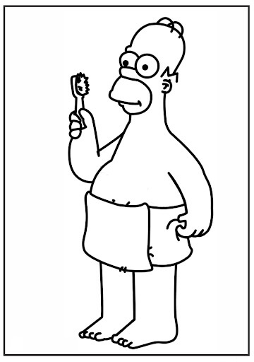 Dibujo de Homer Simpson Cepillándose Los Dientes para Colorear y Imprimir