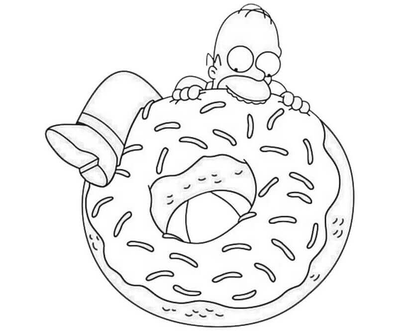 Dibujo de Homer Simpson Con Donut Grande para Colorear y Imprimir