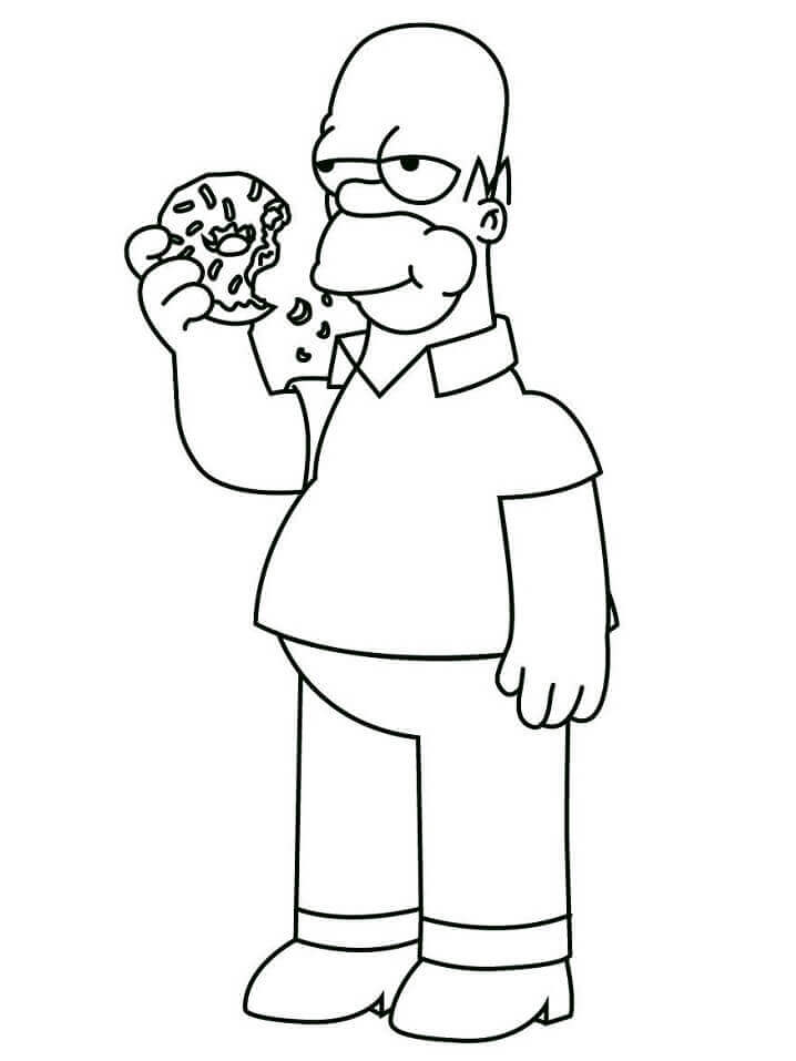 Dibujo de Homer Simpson Con Donut para Colorear y Imprimir