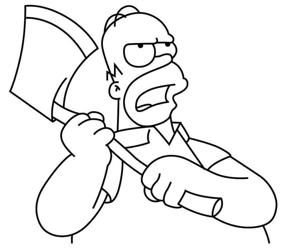 Dibujo de Homer Simpson Con Hacha para Colorear y Imprimir