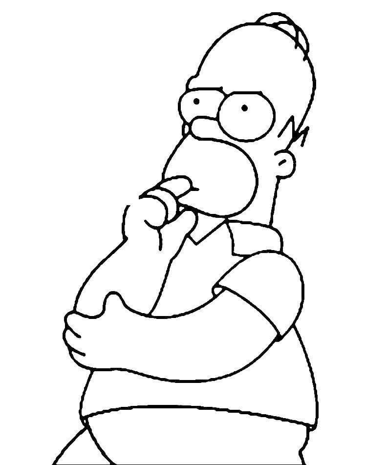 Dibujo de Homer Simpson Pensando para Colorear y Imprimir