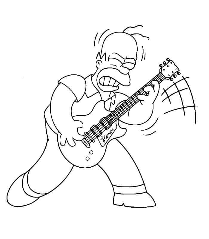 Dibujo de Homer Simpson Tocando La Guitarra para Colorear y Imprimir