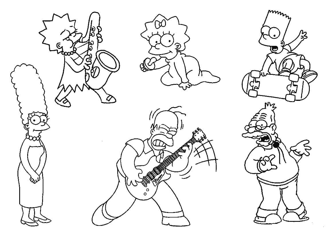 Dibujo de Homer Simpson y Familia para Colorear y Imprimir