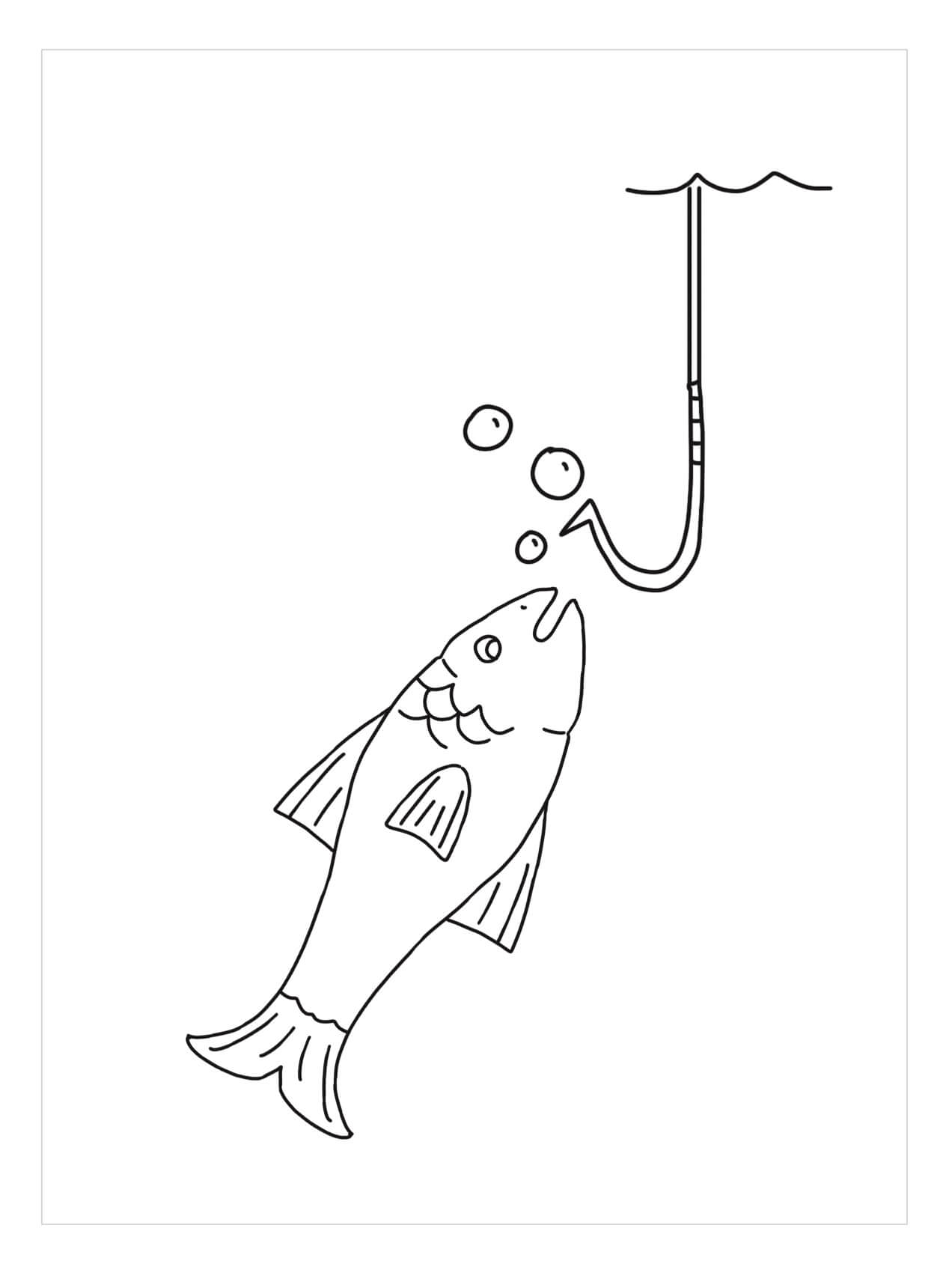 Dibujo de Pescado Enganchado para Colorear y Imprimir