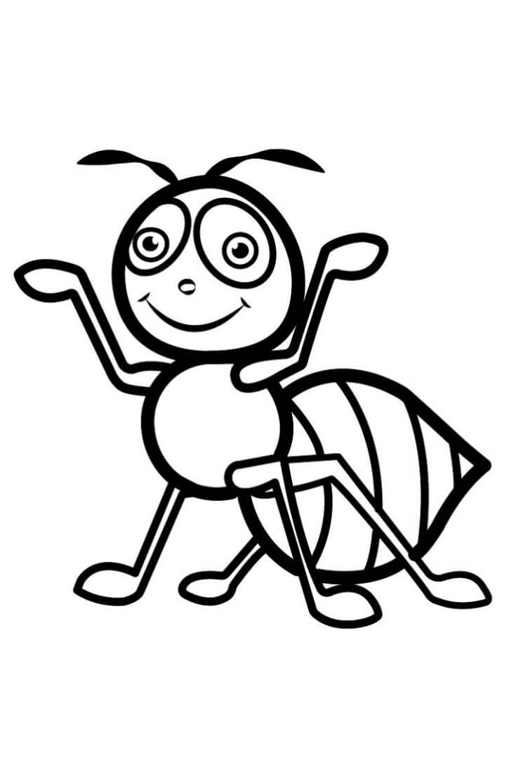 dibujo dibujar hormiga sonriente para colorear