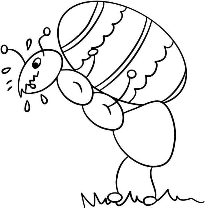 dibujo hormiga cargando huevo de pascua para colorear