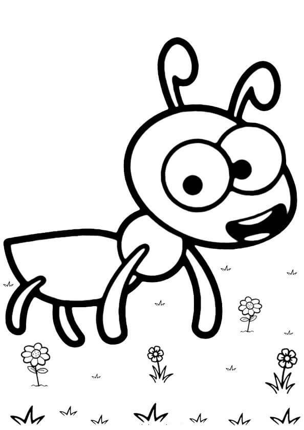 dibujo hormiga de dibujos animados para colorear