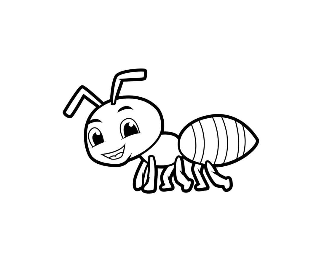 dibujo hormiga divertida sosteniendo hoja para colorear