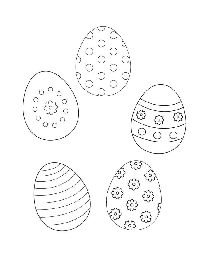 Dibujo de Cinco Huevos de Pascua para Colorear y Imprimir