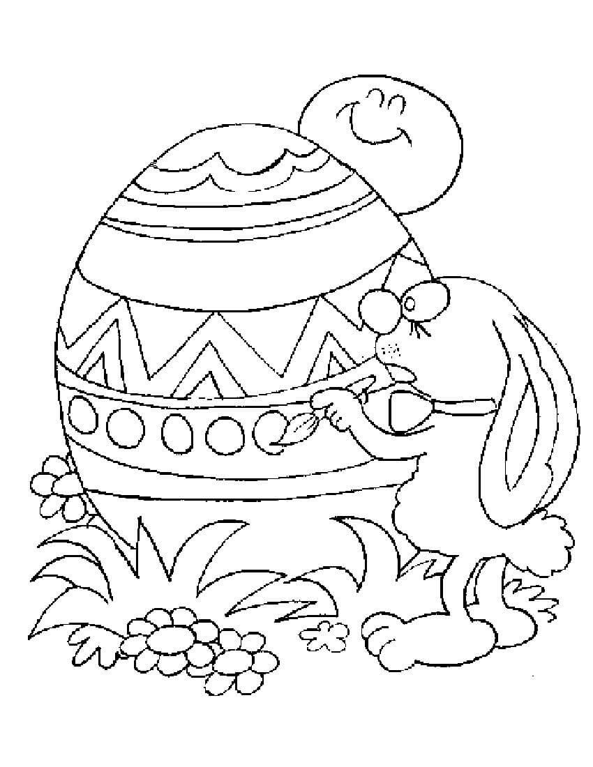 Dibujo de Conejito y Huevo de Pascua para Colorear y Imprimir