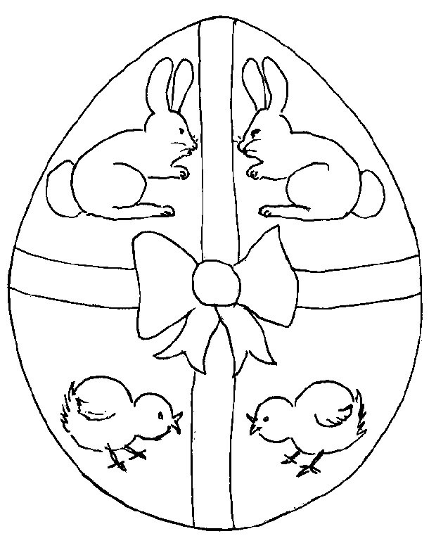 Dibujo de Conejo y Pollo Huevo de Pascua para Colorear y Imprimir