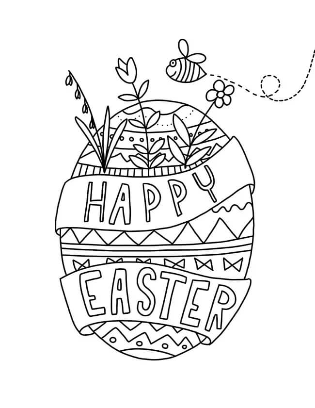 Dibujo de Huevo de Pascua y Abeja para Colorear y Imprimir