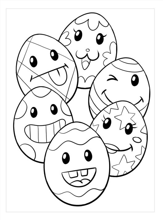 Dibujo de Seis Huevos de Pascua de Dibujos Animados para Colorear y Imprimir