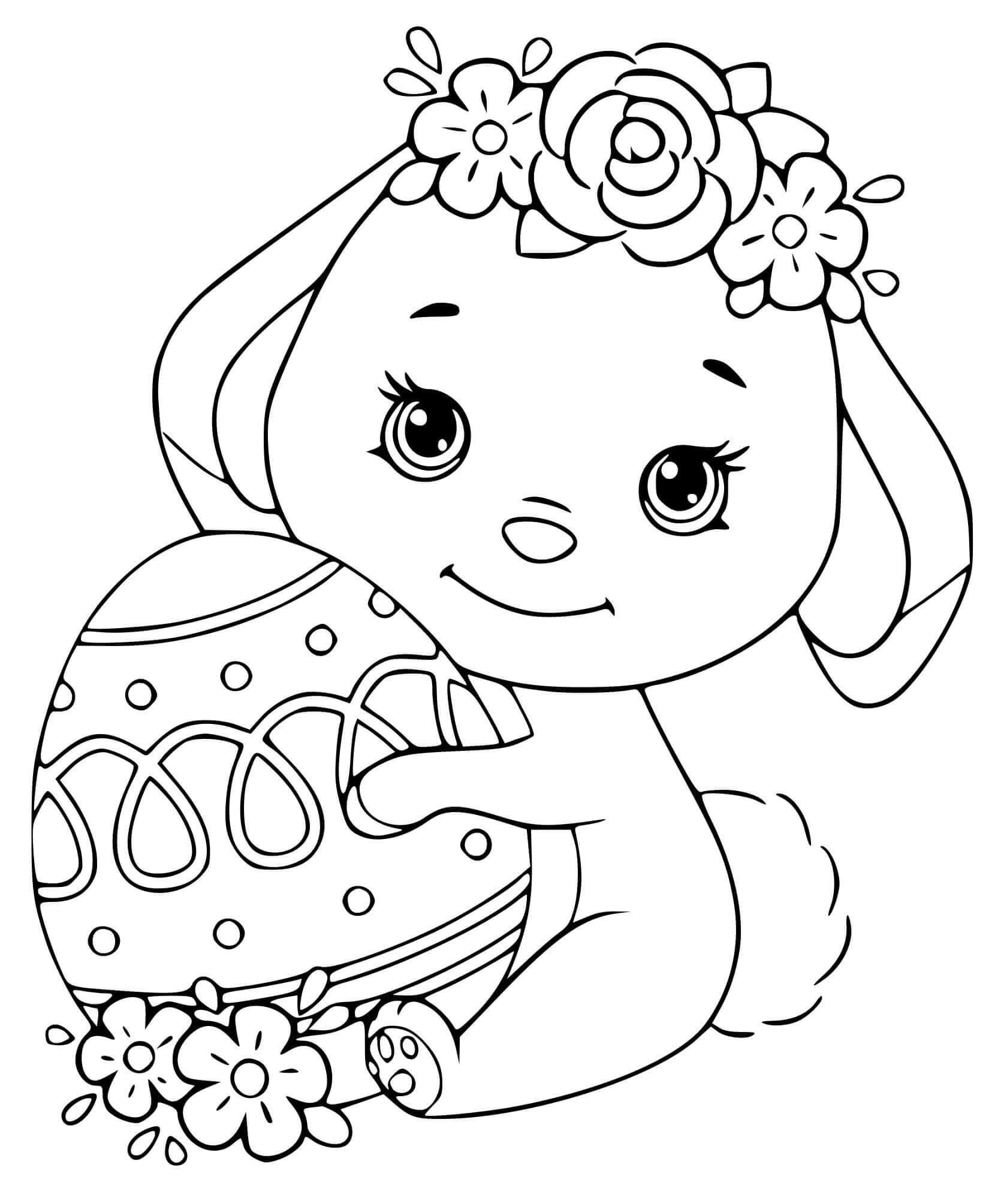 dibujo oveja bebe sosteniendo huevo de pascua para colorear