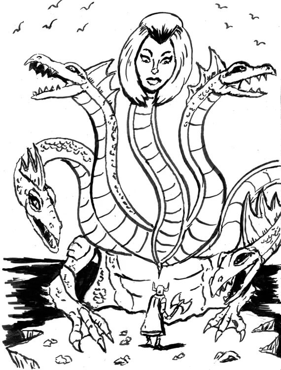 Dibujo de Hidra Espeluznante para Colorear y Imprimir
