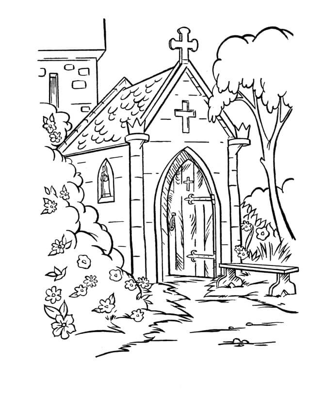 Dibujo de Adorable Iglesia para Colorear y Imprimir