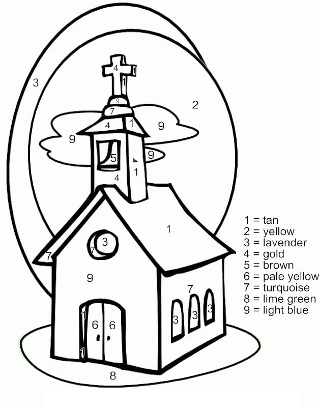 Dibujo de Color de La Iglesia por Número para Colorear y Imprimir