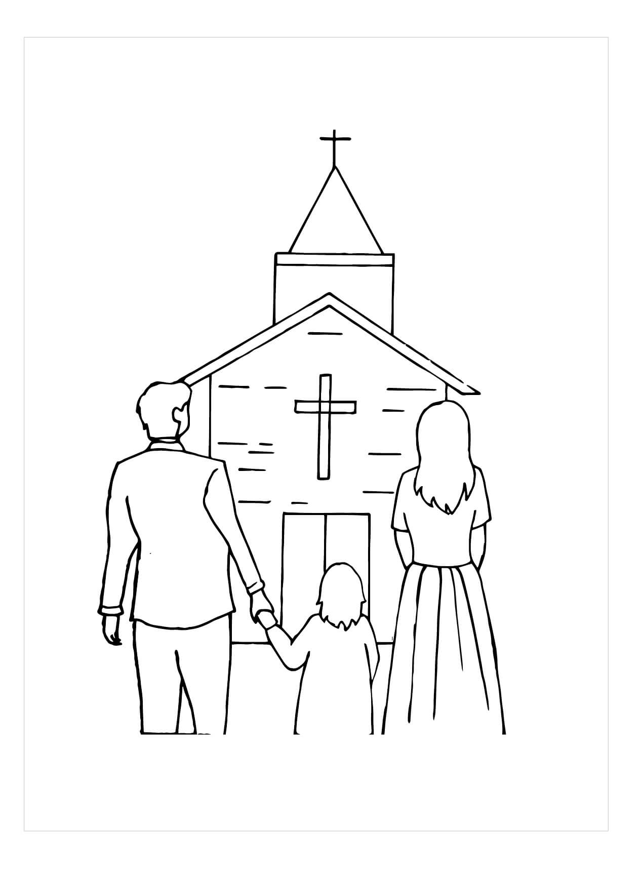 Dibujo de Familia de La Lglesia para Colorear y Imprimir