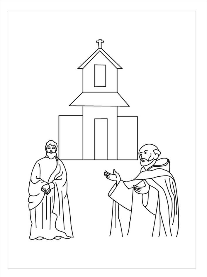 Dibujo de Gente de La Iglesia Primitiva para Colorear y Imprimir