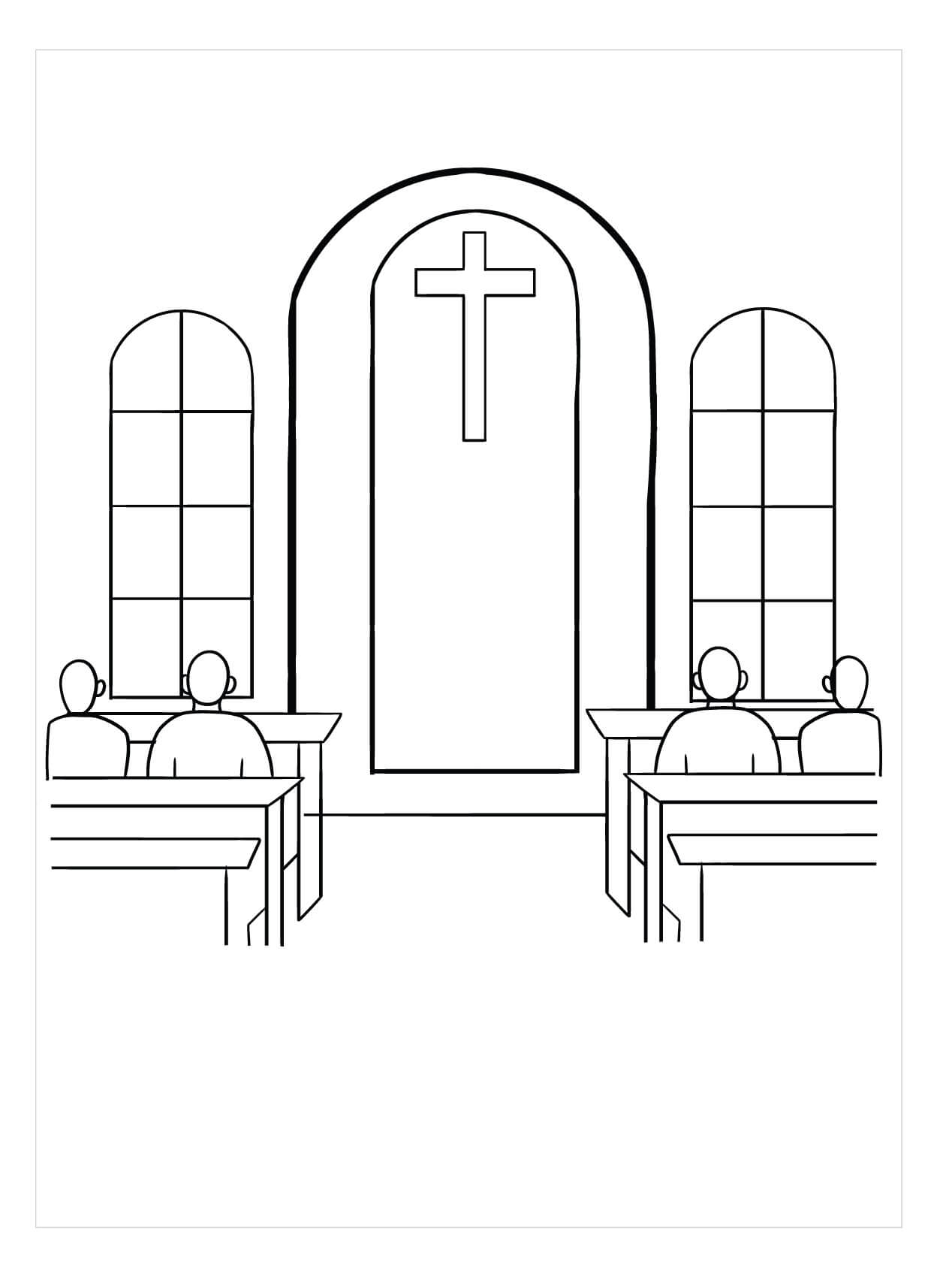Dibujo de Gente Dentro de La Iglesia para Colorear y Imprimir