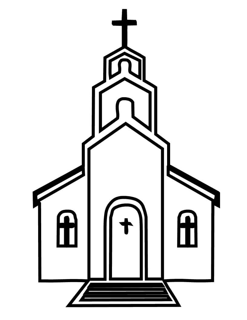 Dibujo de Iglesia de Dibujo Basíco para Colorear y Imprimir
