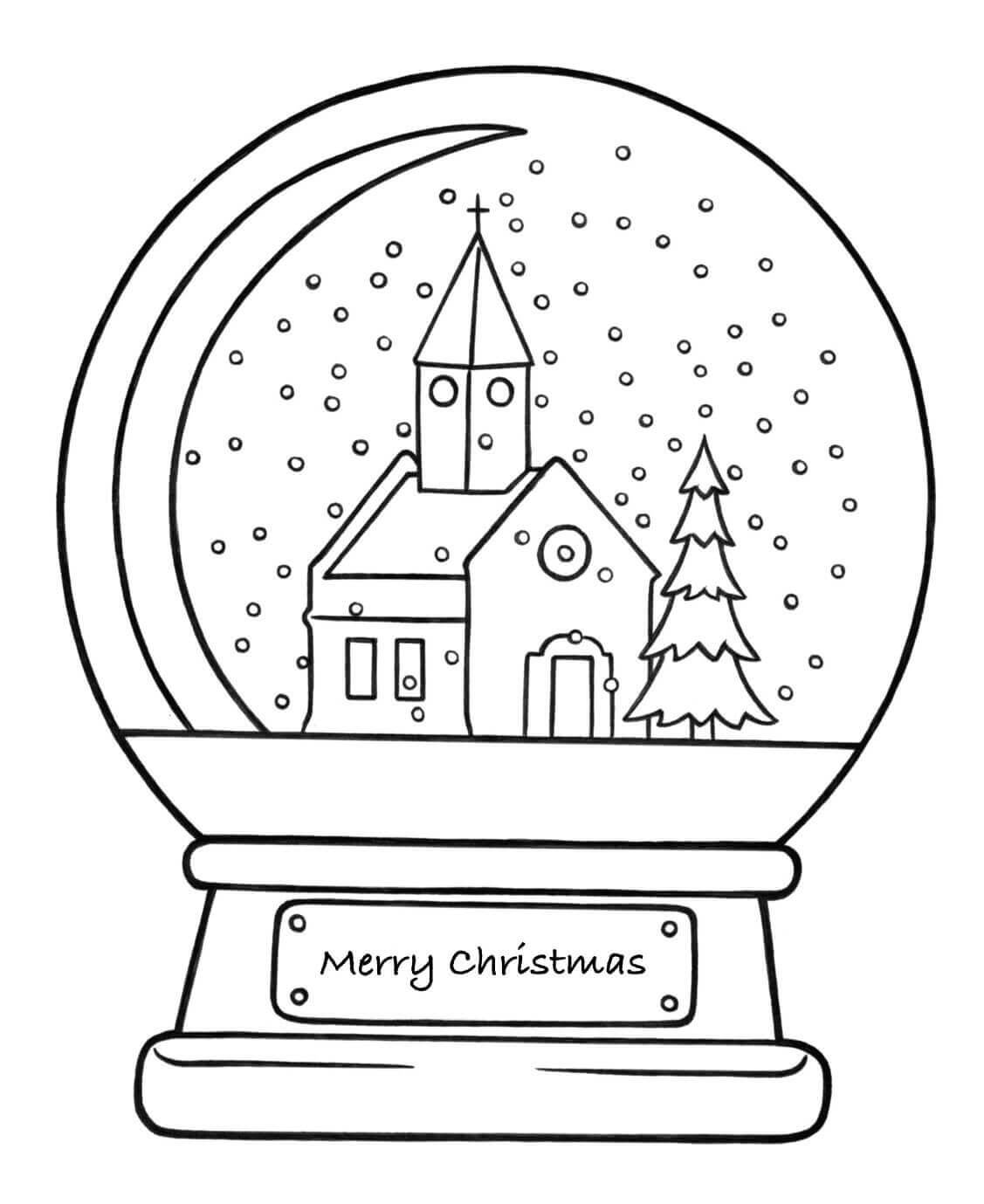 Dibujo de Iglesia de Navidad Snowglobe para Colorear y Imprimir