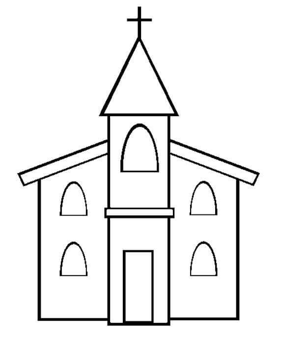 Dibujo de Iglesia Fácil para Colorear y Imprimir