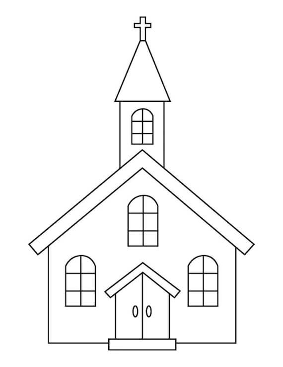 Dibujo de Iglesia Sencilla para Colorear y Imprimir