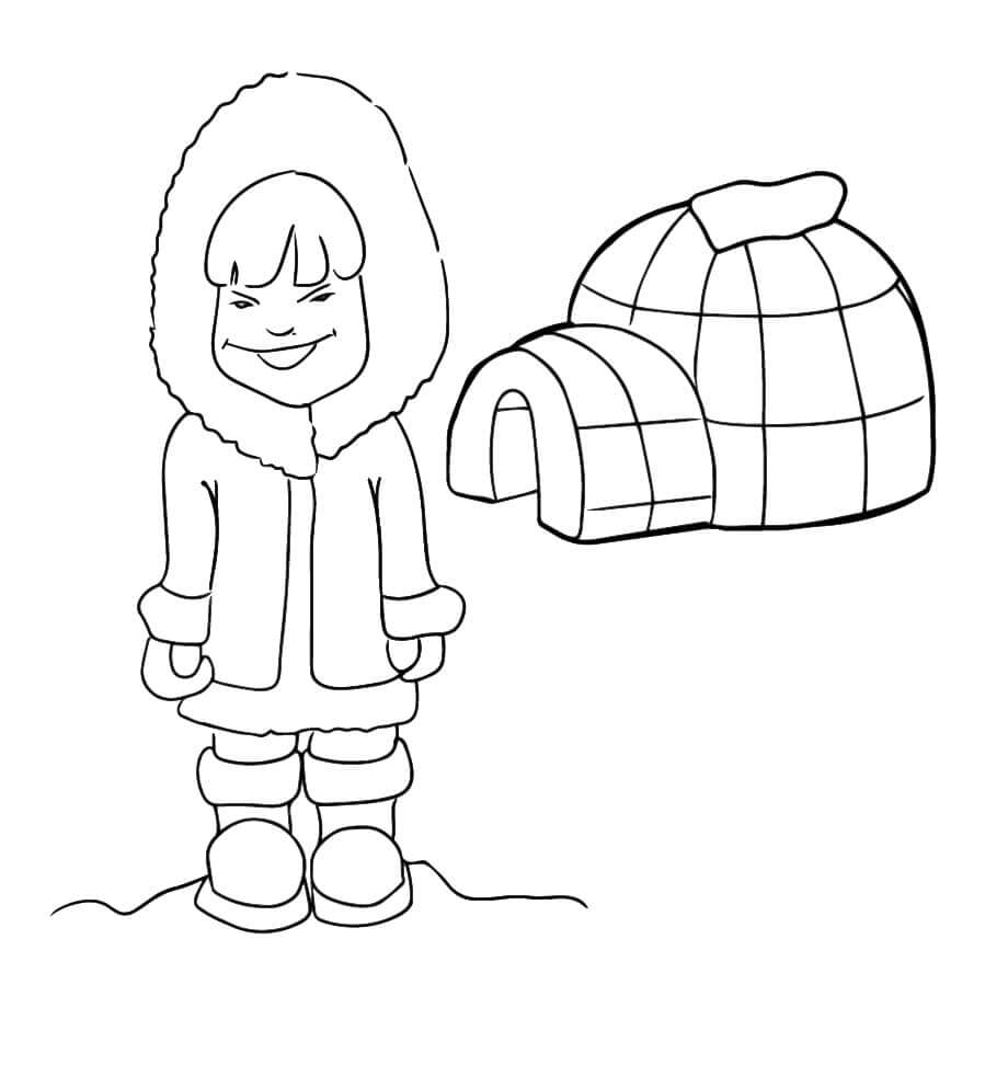Dibujo de Chico Divertido Con Iglu para Colorear y Imprimir
