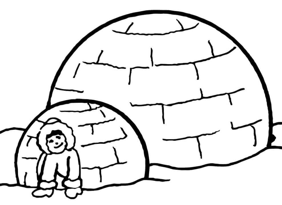 Dibujo de Dibujo Hombre Con dos Iglus para Colorear y Imprimir