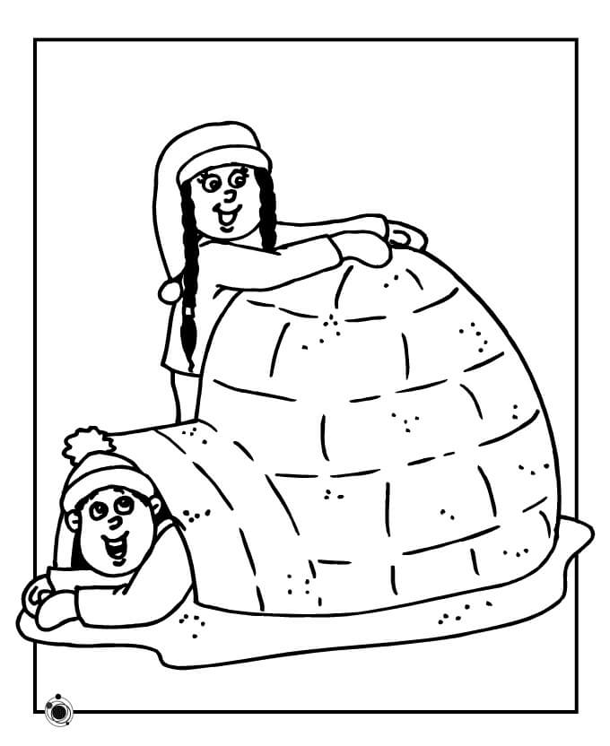 Dibujo de dos Chicas Con Iglu para Colorear y Imprimir