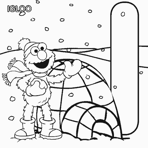 Dibujo de Elmo y El Iglu de Barrio Sésamo para Colorear y Imprimir