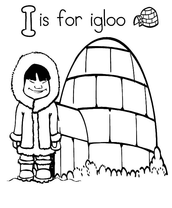 Dibujo de I Es para Igloo para Colorear y Imprimir